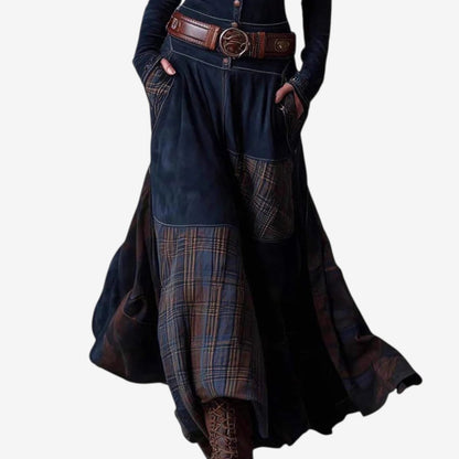 Stylish Maxi Dress for Women Patchwork Button-Up Long-Sleeve