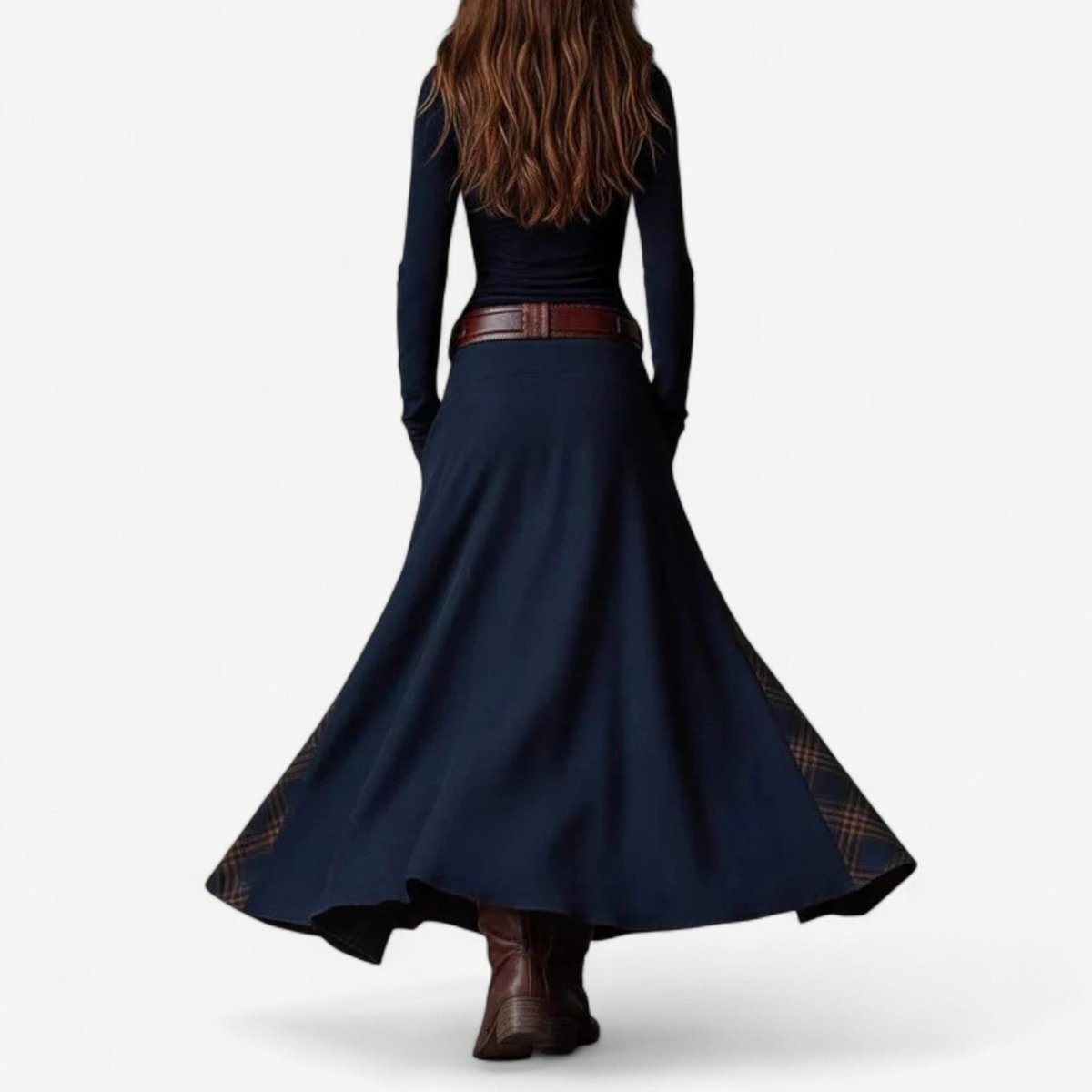 Stylish Maxi Dress for Women Patchwork Button-Up Long-Sleeve