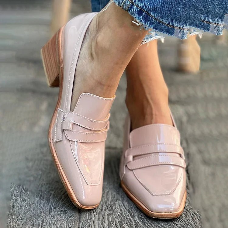Comfortable Patent-Leather Loafers for Women Block-Heel Slip-On