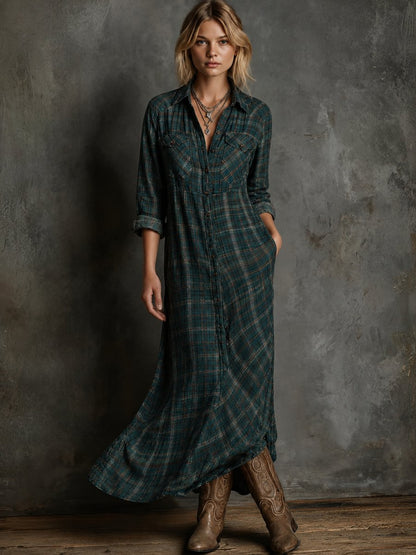 Effortless Shirt Dress for Women Plaid Flannel Button-Down