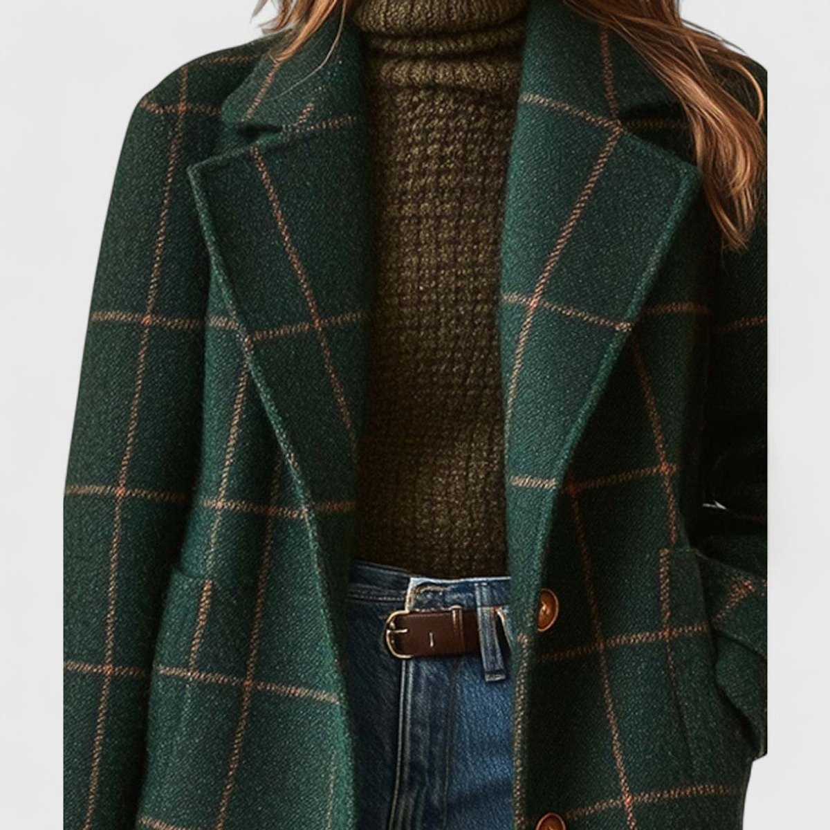 Elegant Longline Coat for Women Plaid Notch-Lapel