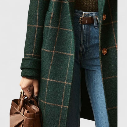 Elegant Longline Coat for Women Plaid Notch-Lapel