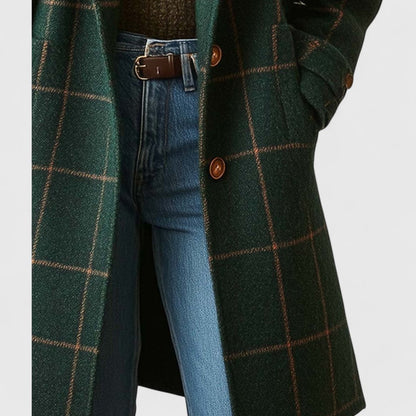 Elegant Longline Coat for Women Plaid Notch-Lapel
