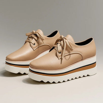Stylish Platform Oxford Shoes for Women Lace-Up Wedge-Sole
