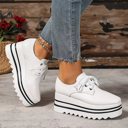 Stylish Platform Oxford Shoes for Women Lace-Up Wedge-Sole