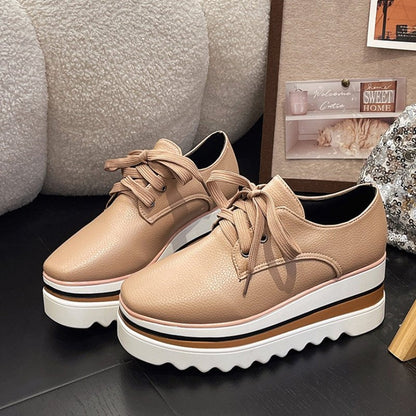 Stylish Platform Oxford Shoes for Women Lace-Up Wedge-Sole