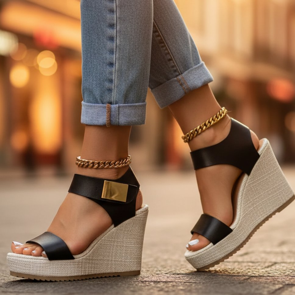 Comfortable Platform Wedge Sandals for Women Ankle-Strap Buckle