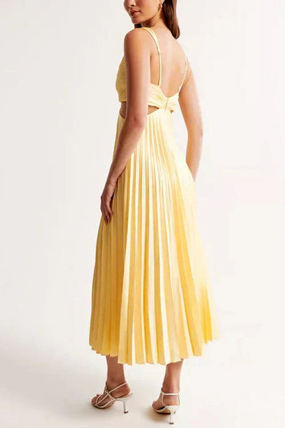Elegant Maxi Dress for Women Pleated Cutout V-Neck