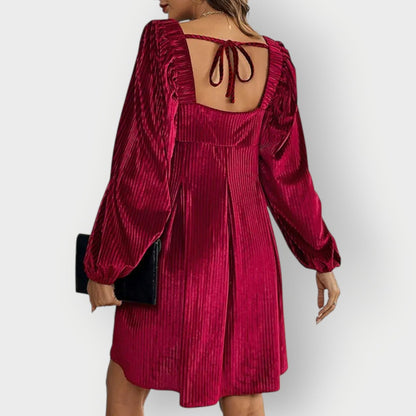 Elegant Mini Dress for Women Pleated Velvet Square-Neck