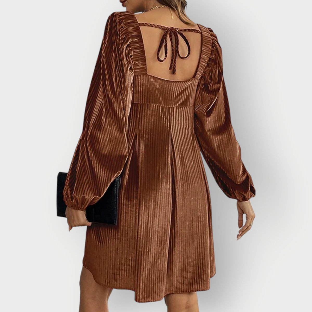 Elegant Mini Dress for Women Pleated Velvet Square-Neck