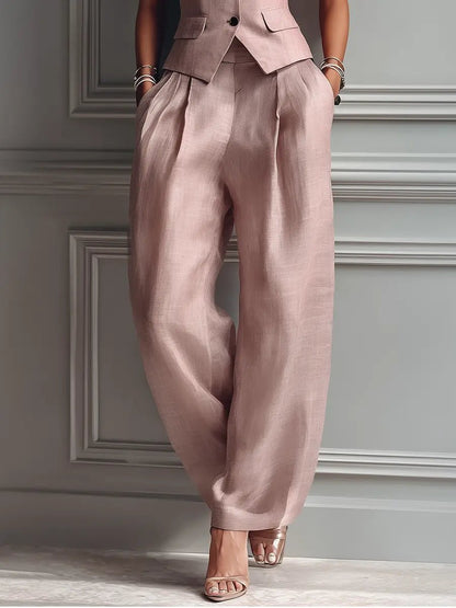Elegant Two Piece Set for Women Lapel Vest Wide-Leg