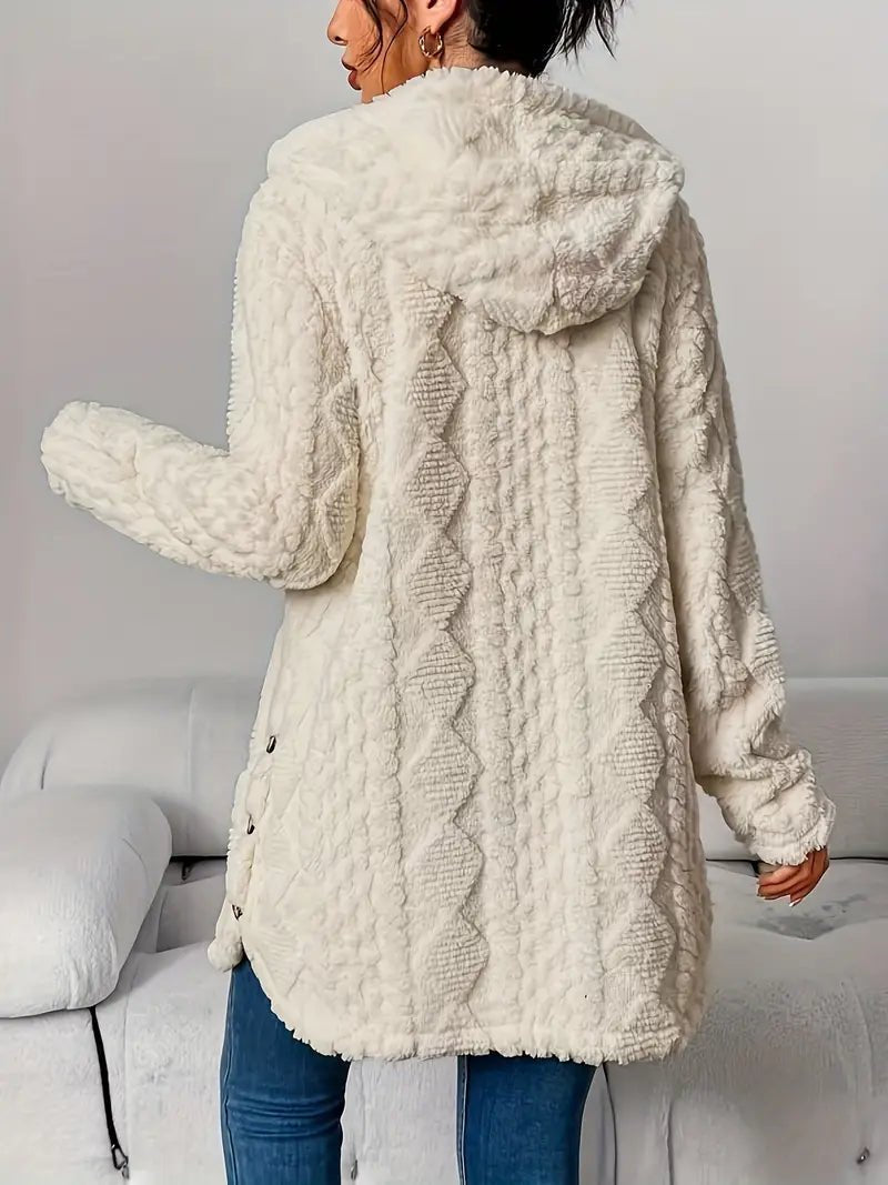 Comfortable Teddy Coat for Women Plush Hooded Button-Front