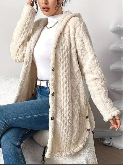 Comfortable Teddy Coat for Women Plush Hooded Button-Front