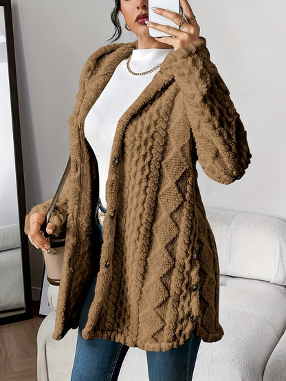 Comfortable Teddy Coat for Women Plush Hooded Button-Front