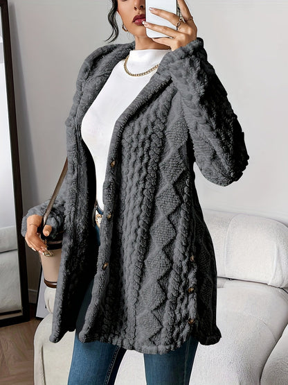 Comfortable Teddy Coat for Women Plush Hooded Button-Front