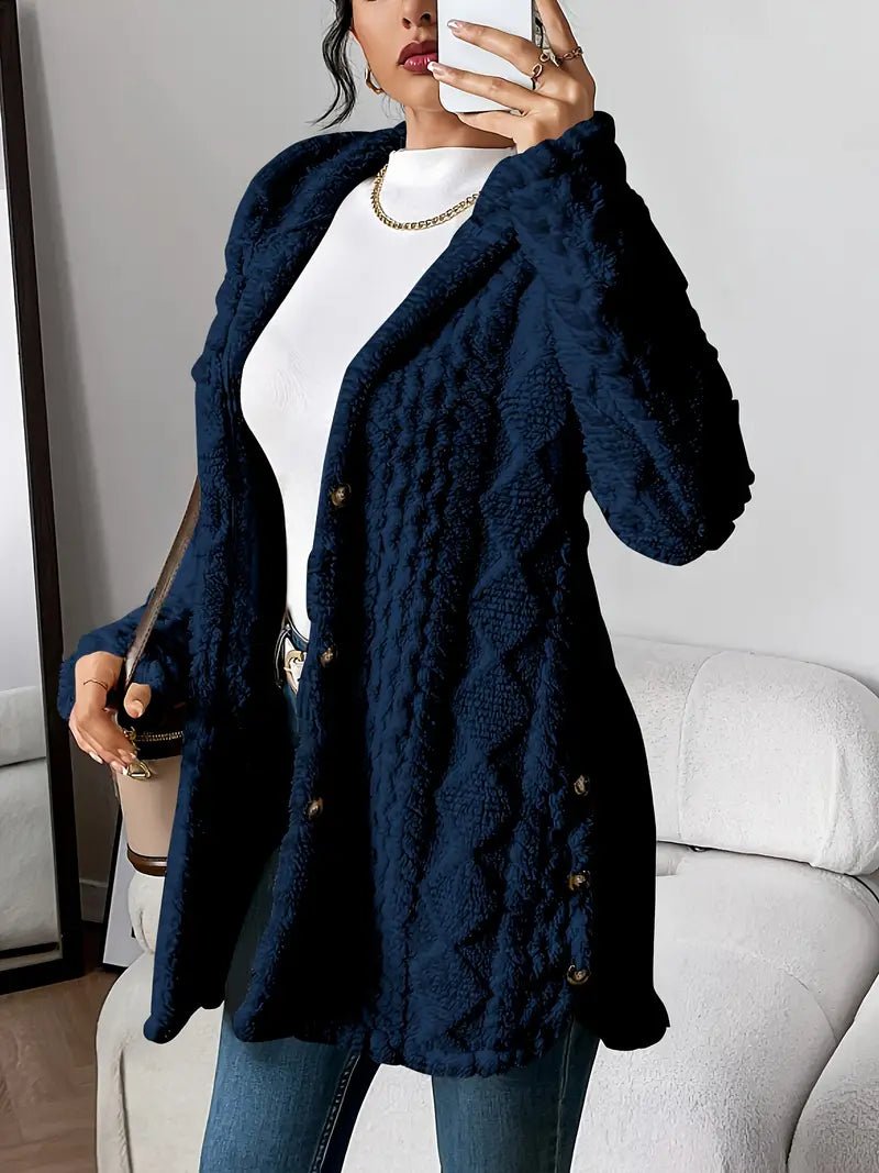 Comfortable Teddy Coat for Women Plush Hooded Button-Front