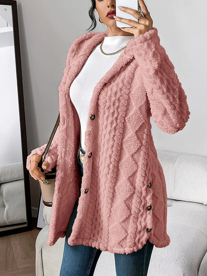 Comfortable Teddy Coat for Women Plush Hooded Button-Front