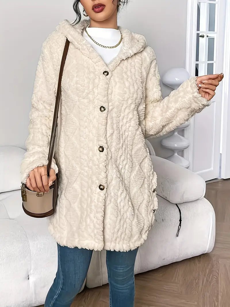Comfortable Teddy Coat for Women Plush Hooded Button-Front