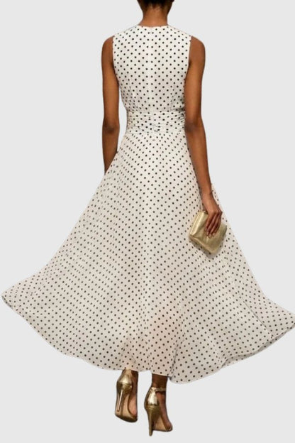Elegant Maxi Dress for Women Polka-Dot Sleeveless