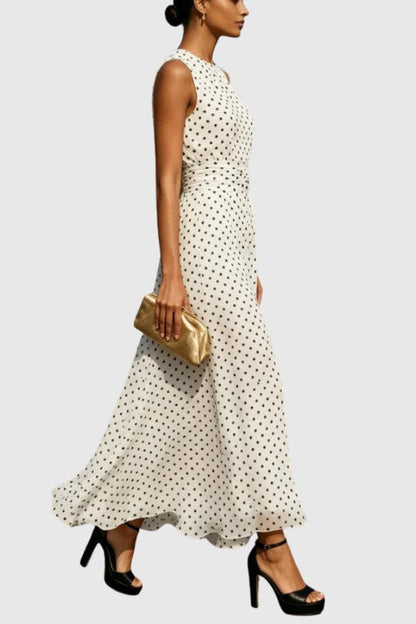 Elegant Maxi Dress for Women Polka-Dot Sleeveless