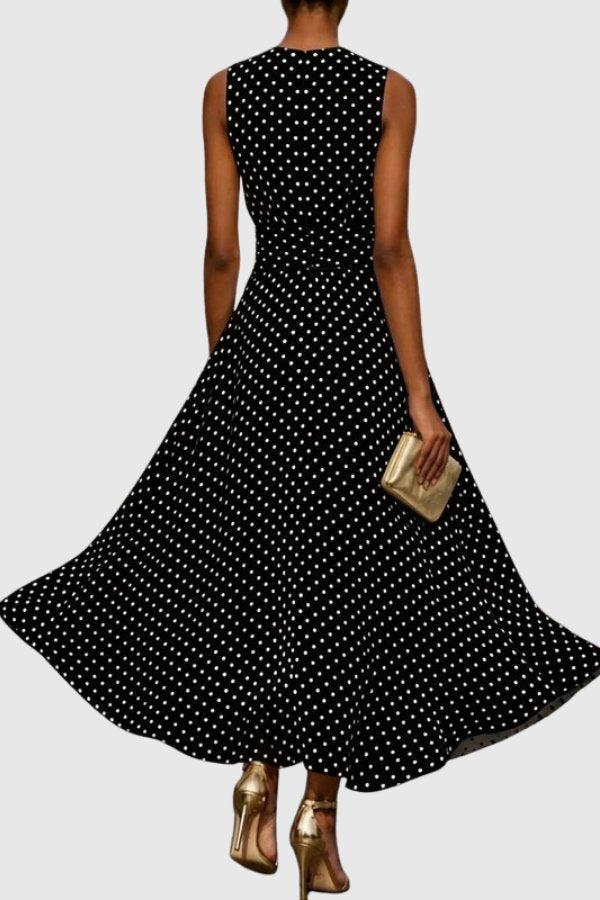 Elegant Maxi Dress for Women Polka-Dot Sleeveless