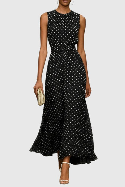 Elegant Maxi Dress for Women Polka-Dot Sleeveless