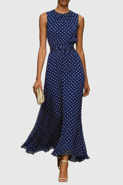 Elegant Maxi Dress for Women Polka-Dot Sleeveless