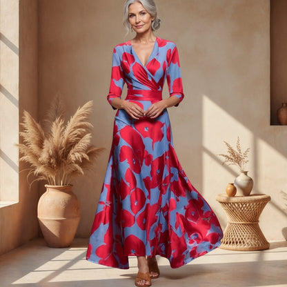 Elegant Wrap Maxi Dress for Women Floral-Print Flowy