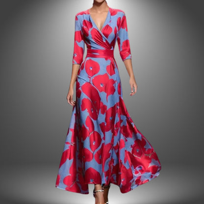 Elegant Wrap Maxi Dress for Women Floral-Print Flowy
