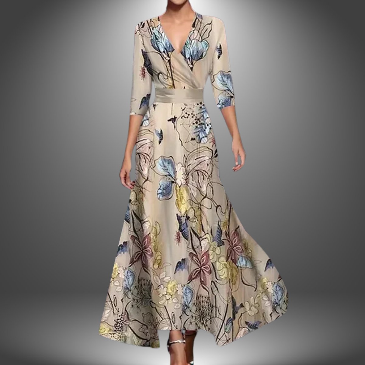 Elegant Wrap Maxi Dress for Women Floral-Print Flowy