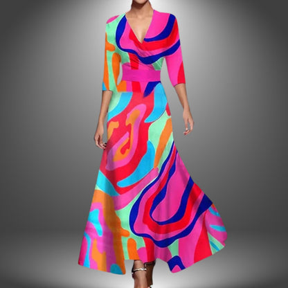 Elegant Wrap Maxi Dress for Women Floral-Print Flowy