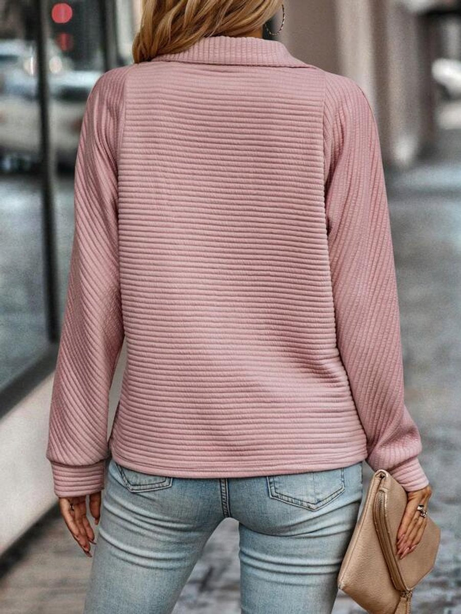 Comfortable Quarter-Zip Sweater for Women Ribbed-Knit Stand-Collar