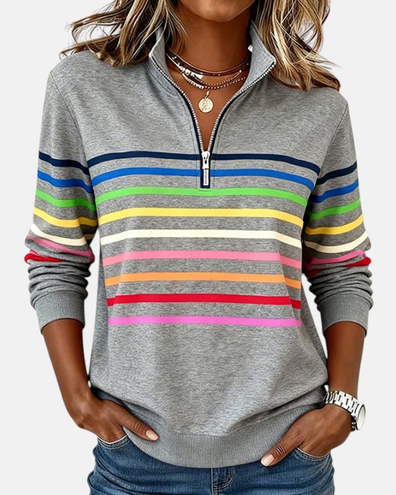 Comfortable Quarter-Zip Sweatshirt for Women Striped Long-Sleeve