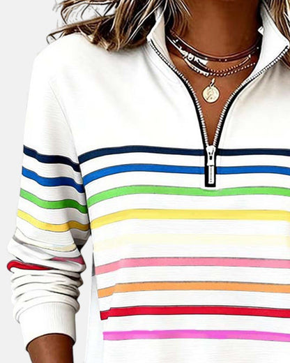 Comfortable Quarter-Zip Sweatshirt for Women Striped Long-Sleeve