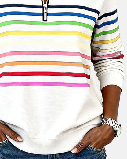 Comfortable Quarter-Zip Sweatshirt for Women Striped Long-Sleeve