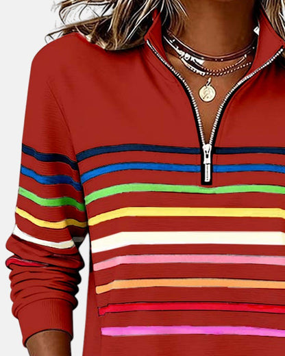 Comfortable Quarter-Zip Sweatshirt for Women Striped Long-Sleeve
