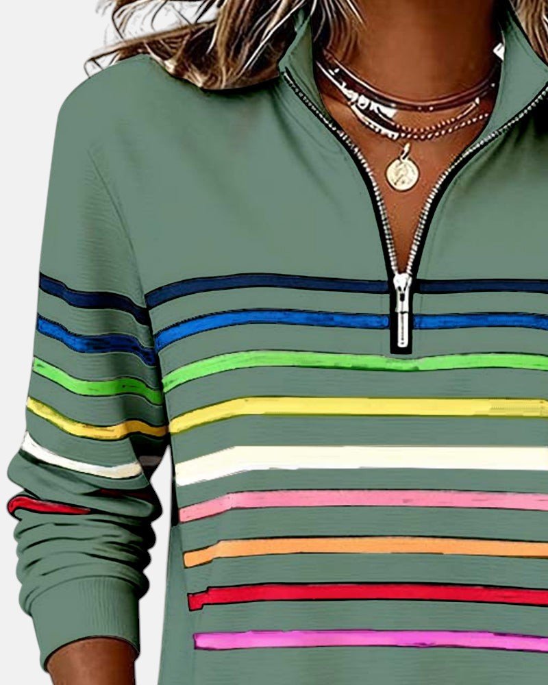 Comfortable Quarter-Zip Sweatshirt for Women Striped Long-Sleeve