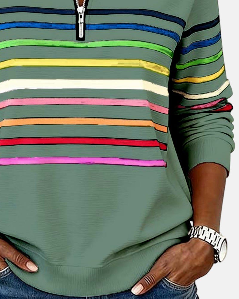 Comfortable Quarter-Zip Sweatshirt for Women Striped Long-Sleeve
