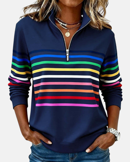 Comfortable Quarter-Zip Sweatshirt for Women Striped Long-Sleeve