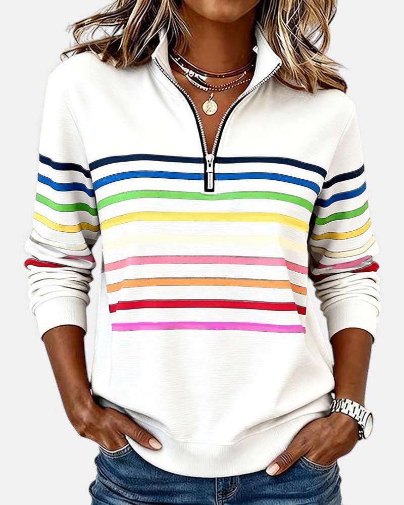 Comfortable Quarter-Zip Sweatshirt for Women Striped Long-Sleeve
