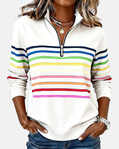 Comfortable Quarter-Zip Sweatshirt for Women Striped Long-Sleeve