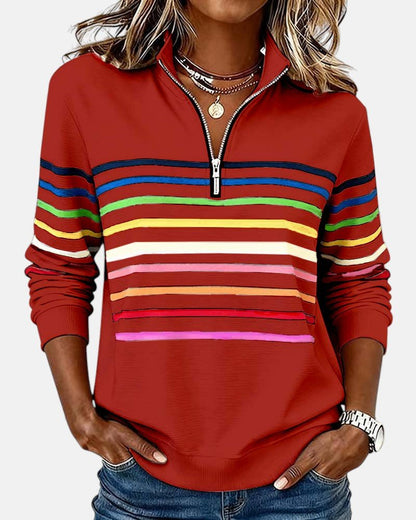 Comfortable Quarter-Zip Sweatshirt for Women Striped Long-Sleeve