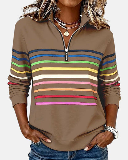 Comfortable Quarter-Zip Sweatshirt for Women Striped Long-Sleeve