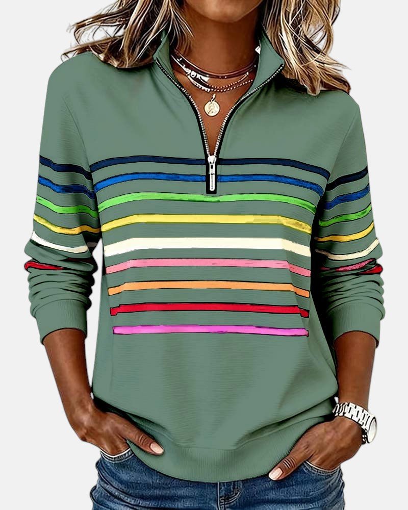 Comfortable Quarter-Zip Sweatshirt for Women Striped Long-Sleeve