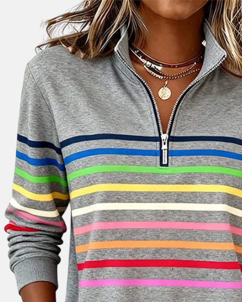 Comfortable Quarter-Zip Sweatshirt for Women Striped Long-Sleeve