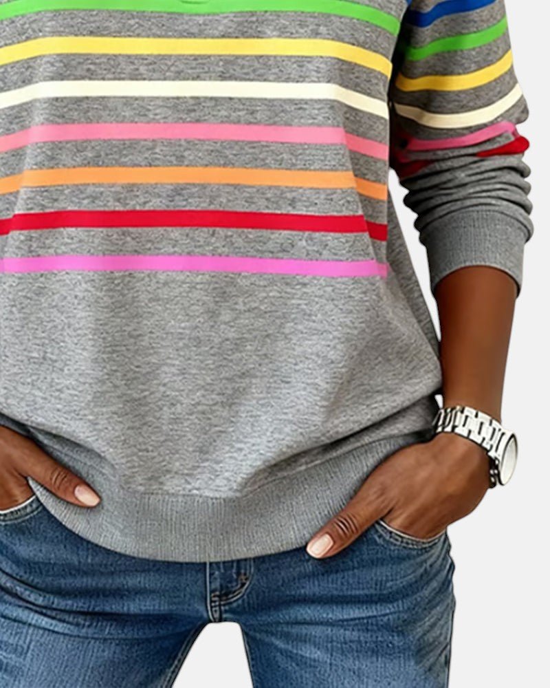 Comfortable Quarter-Zip Sweatshirt for Women Striped Long-Sleeve