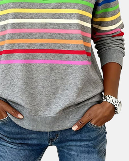 Comfortable Quarter-Zip Sweatshirt for Women Striped Long-Sleeve