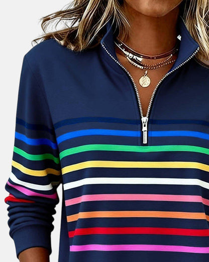 Comfortable Quarter-Zip Sweatshirt for Women Striped Long-Sleeve