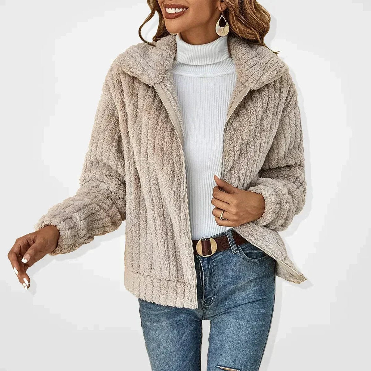 Comfortable Fleece Jacket for Women Plush Zip-Up