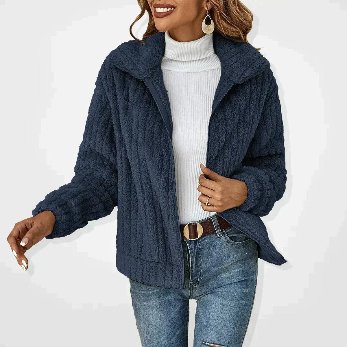 Comfortable Fleece Jacket for Women Plush Zip-Up